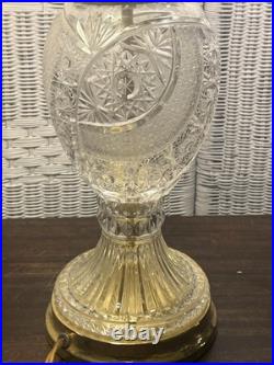 Vintage Polish 24% Lead Cut Crystal Table Lamp 30 Tall Brass Base No Shade