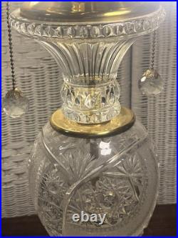 Vintage Polish 24% Lead Cut Crystal Table Lamp 30 Tall Brass Base No Shade