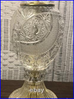 Vintage Polish 24% Lead Cut Crystal Table Lamp 30 Tall Brass Base No Shade