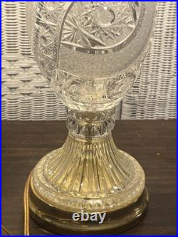 Vintage Polish 24% Lead Cut Crystal Table Lamp 30 Tall Brass Base No Shade