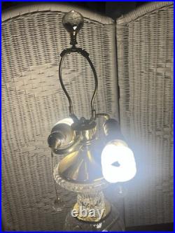 Vintage Polish 24% Lead Cut Crystal Table Lamp 30 Tall Brass Base No Shade