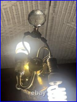 Vintage Polish 24% Lead Cut Crystal Table Lamp 30 Tall Brass Base No Shade