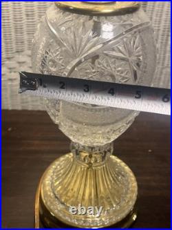 Vintage Polish 24% Lead Cut Crystal Table Lamp 30 Tall Brass Base No Shade