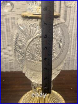 Vintage Polish 24% Lead Cut Crystal Table Lamp 30 Tall Brass Base No Shade