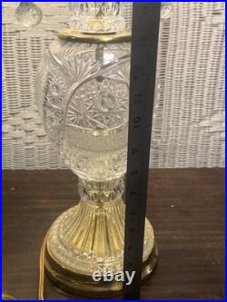 Vintage Polish 24% Lead Cut Crystal Table Lamp 30 Tall Brass Base No Shade