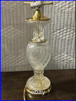 Vintage Polish 24% Lead Cut Crystal Table Lamp 30 Tall Brass Base No Shade