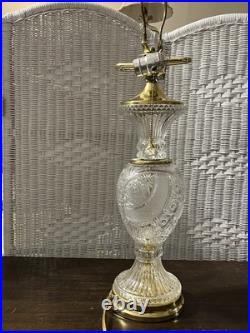 Vintage Polish 24% Lead Cut Crystal Table Lamp 30 Tall Brass Base No Shade