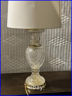 Vintage Polish 24% Lead Cut Crystal Table Lamp 30 Tall Brass Base No Shade