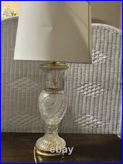 Vintage Polish 24% Lead Cut Crystal Table Lamp 30 Tall Brass Base No Shade