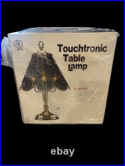Vintage Polished Brass Touchtronic Table Lamp Smoke Glass Panels 22 New In Box