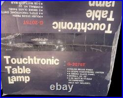 Vintage Polished Brass Touchtronic Table Lamp Smoke Glass Panels 22 New In Box