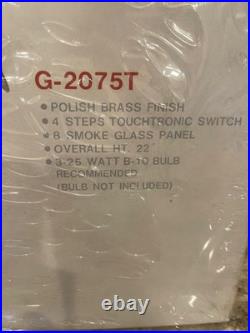 Vintage Polished Brass Touchtronic Table Lamp Smoke Glass Panels 22 New In Box