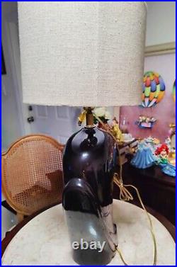 Vintage Postmodern 80' Black Ceramic Deco Revival Large Table Lamp Without Shade