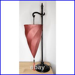 Vintage Pottery Barn Medina Table Lamp RED SILK Cone Shaped Hanging Shade Retro
