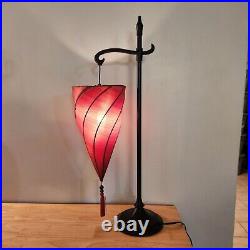 Vintage Pottery Barn Medina Table Lamp RED SILK Cone Shaped Hanging Shade Retro