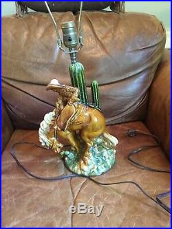 Vintage Pottery Western Cowboy Horse Lamp Bucking Bronc McCoy