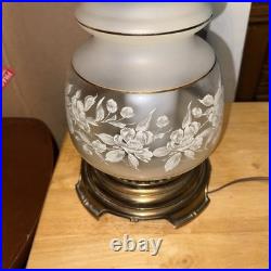 Vintage Quoizel 1978 Hurricane 3-Way Parlor Table Lamp Beige Floral 22 Tall