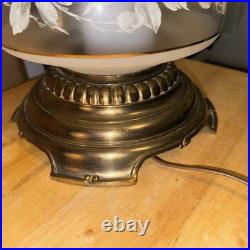 Vintage Quoizel 1978 Hurricane 3-Way Parlor Table Lamp Beige Floral 22 Tall