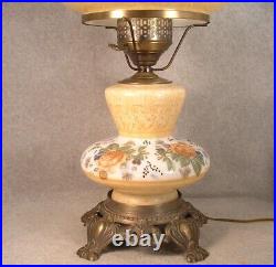 Vintage Quoizel Glass Table Lamp Roses Decorated 22 Inches Tall 3 Way Switch