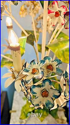 Vintage Rare Large Hand Painted Italian Floral 5 Light Tole Table Lamp 36
