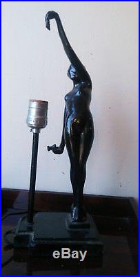 Vintage Rare SARSAPARILLA FRANKART Deco Metal Nude Nymph Female Figural Lamp