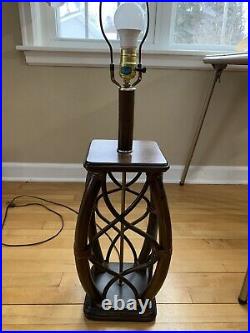 Vintage Rattan Wicker Brown Table Lamp Light No Shade
