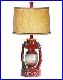 Vintage Red Lantern Table Lamp Flicker Night Light Rustic Cabin Camping New