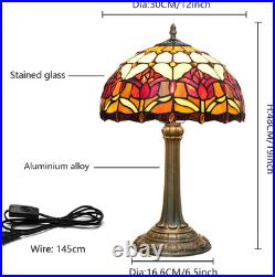 Vintage Red Tulip Tiffany Style Stained Glass Table Lamp Bedroom Bedside Light