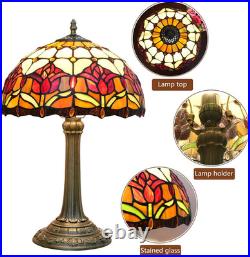 Vintage Red Tulip Tiffany Style Stained Glass Table Lamp Bedroom Bedside Light