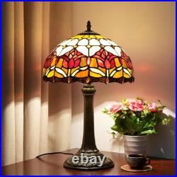 Vintage Red Tulip Tiffany Style Stained Glass Table Lamp Bedroom Bedside Light
