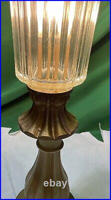 Vintage Resin Table Lamp with Cut Glass Shade 15 Tall