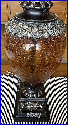 Vintage Retro Art Deco Amber Orange Crackle Glass Table Lamp