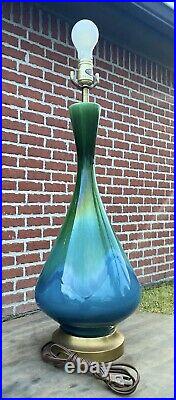 Vintage Retro Ceramic Blue Green drip glaze lamp 1960s