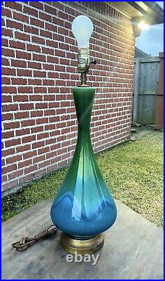 Vintage Retro Ceramic Blue Green drip glaze lamp 1960s