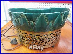 Vintage Retro Dark Green Pottery Electric TV Table Lamp Planter Retro Kitsch