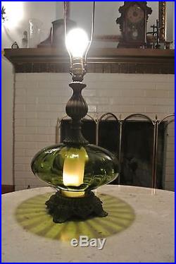 Vintage Retro Green 1971 L&LWMC Double Light Genie Table Lamp Metal Base