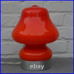 Vintage Retro Mcm Cased Glass Oranje Mushroom Table Lamp Danish Swedish Era
