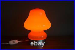 Vintage Retro Mcm Cased Glass Oranje Mushroom Table Lamp Danish Swedish Era