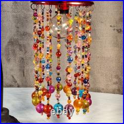 Vintage Retro Multicolor Beaded Table Lamp Antique Bronze Round Shade