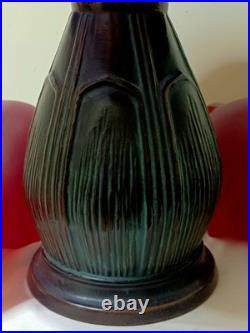 Vintage Retro Reverse Paint Purple Floral Mushroom Shade Bronze Table Lamp 15