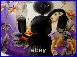 Vintage Retro Reverse Paint Purple Floral Mushroom Shade Bronze Table Lamp 15