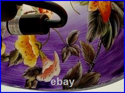 Vintage Retro Reverse Paint Purple Floral Mushroom Shade Bronze Table Lamp 15