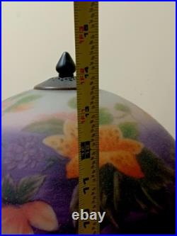 Vintage Retro Reverse Paint Purple Floral Mushroom Shade Bronze Table Lamp 15