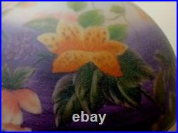 Vintage Retro Reverse Paint Purple Floral Mushroom Shade Bronze Table Lamp 15