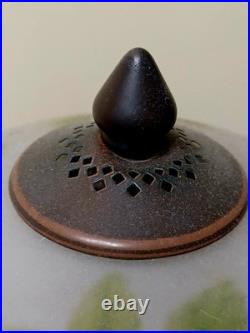 Vintage Retro Reverse Paint Purple Floral Mushroom Shade Bronze Table Lamp 15