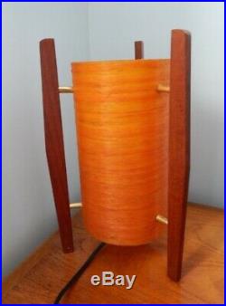 Vintage Retro Teak & Orange Fibreglass Rocket Table Lamp Works Perfectly