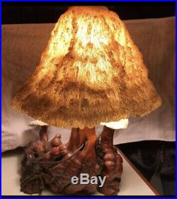 Vintage Retro Trippy Large Magic Mushroom Coral Top Table Driftwood Lamp