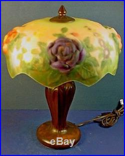 Vintage Reverse Painted Floral Style Puffy Glass Table Lamp