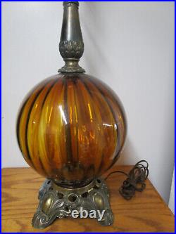 Vintage Ribbed Amber Glass Table Lamp 31