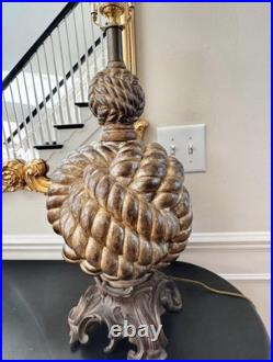 Vintage Rope Knot Table Lamp 35 Tall Bronze Gold Statement Lamp